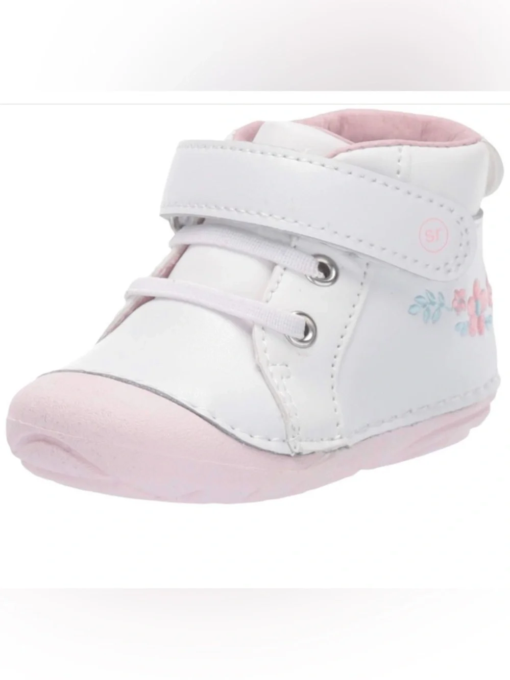 Stride Rite SM Frankie White Pink Embroidered Flowers Size 5W